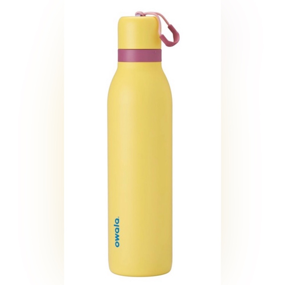 Owala Yellow Water Bottle with Pink Cap
